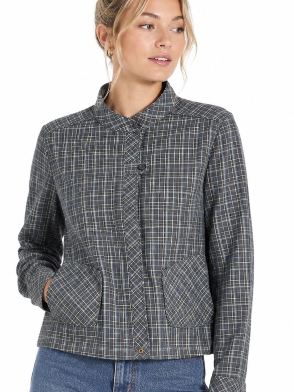 Lole Women’s Grey Plaid Long Sleeved Rain Jacket Size 10